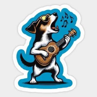 Dog Playing Guitar Singing Jack Russel Terrier Dog Funny Sticker